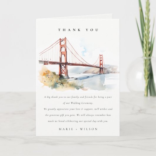 San Francisco Golden Gate Bridge Landscape Wedding Bedankkaart (Voorkant)