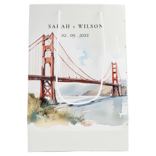 San Francisco Golden Gate Bridge Landscape Wedding Medium Cadeauzakje (Achterkant)
