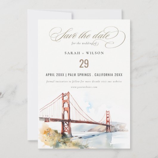 San Francisco Golden Gate Bridge Landscape Wedding Save The Date (Voorkant)