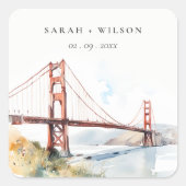 San Francisco Golden Gate Bridge Landscape Wedding Vierkante Sticker (Voorkant)