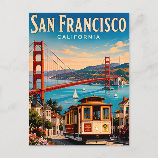 San Francisco Golden Gate Bridge Retro Briefkaart (Voorkant)