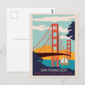 San Francisco Golden Gate Bridge Retro  Briefkaart (Voorkant / Achterkant)