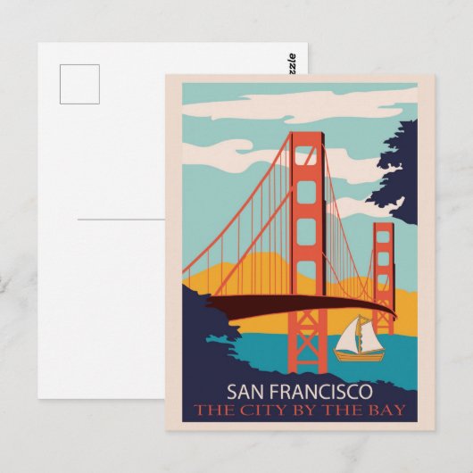 San Francisco Golden Gate Bridge Retro  Briefkaart (Voorkant / Achterkant)
