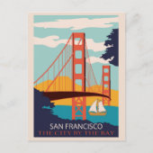 San Francisco Golden Gate Bridge Retro  Briefkaart (Voorkant)