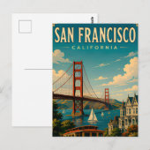 San Francisco Golden Gate Bridge Retro Briefkaart (Voorkant / Achterkant)