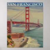 San Francisco Golden Gate Bridge Retro Poster (Voorkant)