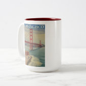 San Francisco Golden Gate Bridge Retro  Tweekleurige Koffiemok (Voorkant links)