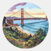 San Francisco Golden Gate Bridge Ronde Sticker (Voorkant)