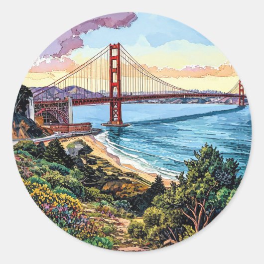 San Francisco Golden Gate Bridge Ronde Sticker (Voorkant)
