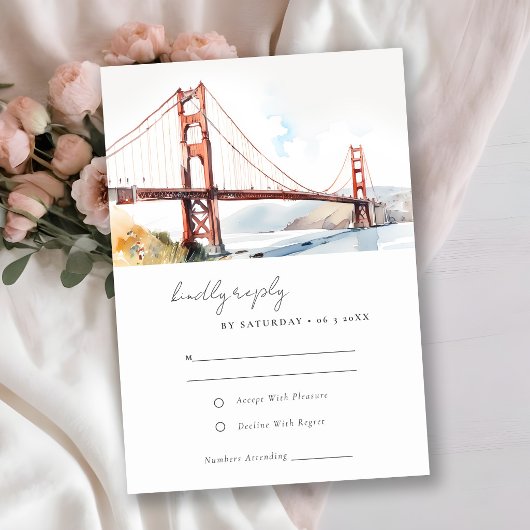 San Francisco Golden Gate Bridge Scape Bruiloft RSVP Kaartje