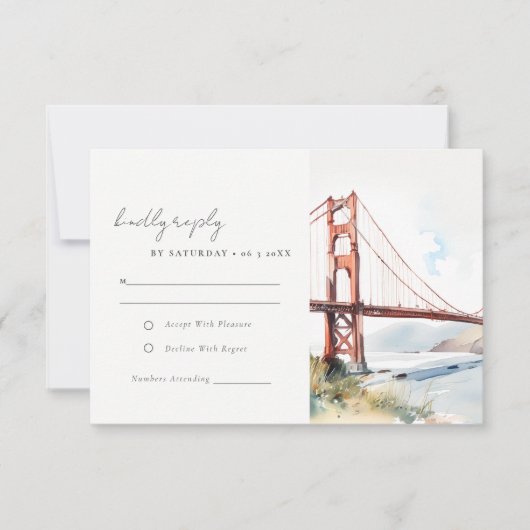 San Francisco Golden Gate Bridge Scape Wedding RSVP Kaartje (Voorkant)