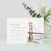 San Francisco Golden Gate Bridge Scape Wedding RSVP Kaartje (Staand voorkant)