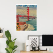 San Francisco Golden Gate Bridge Vintage Travel Poster (Thuiskantoor)