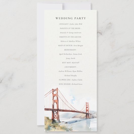 San Francisco Golden Gate Bridge Wedding Program Kaart (Achterkant)