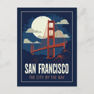 San Francisco Golden Gate Retro Nacht Briefkaart