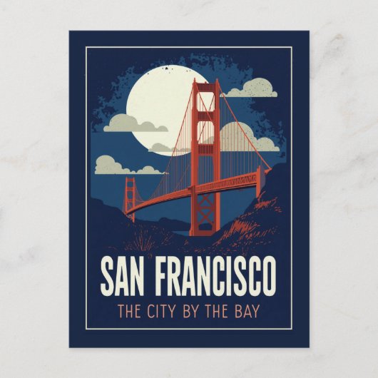 San Francisco Golden Gate Retro Night Briefkaart (Voorkant)