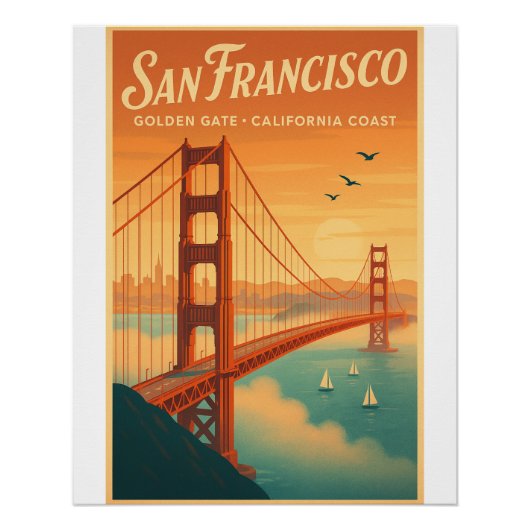 San Francisco Golden Gate – Retro Reis Kunst Perfect Poster (Voorkant)