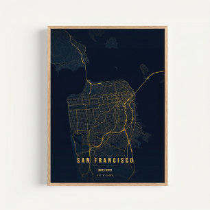San Francisco Gouden Print Kaart Muurkunst Poster 