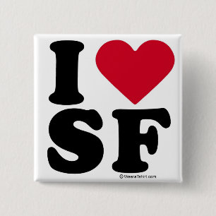 SAN FRANCISCO - "I LIVE SF" "I LIVE SAN FRANCISCO" VIERKANTE BUTTON 5,1 CM