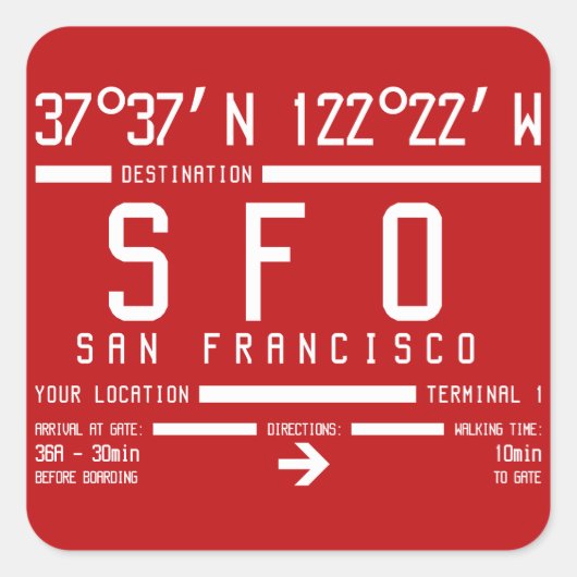 San Francisco International IATA Airport Code SFO Vierkante Sticker (Voorkant)