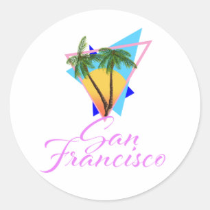 San Francisco jaren 80 palm ansichtkaart Ronde Sticker