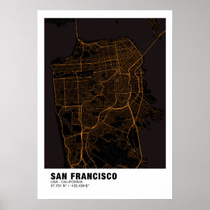 San Francisco Kaart Poster - Californië Goud Kaart