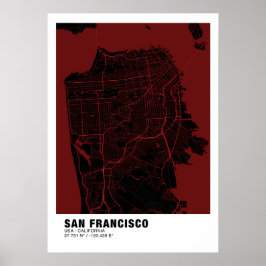 San Francisco Kaart Poster - Californië Rode Kaart