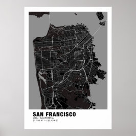 San Francisco Kaart Poster - Californië Zwart Kaar