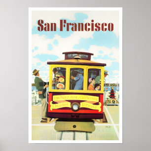 San Francisco kabelauto met oud poster