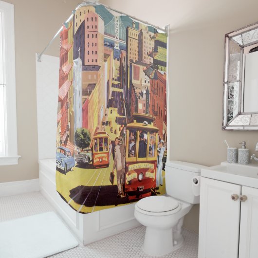  San Francisco kabelbanen reizen Poster Art Douchegordijn (In situ)