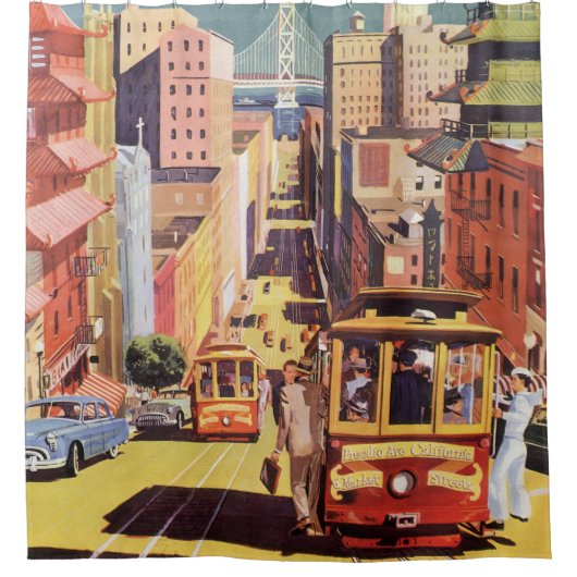  San Francisco kabelbanen reizen Poster Art Douchegordijn (Voorkant)