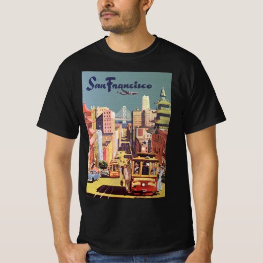 San Francisco kabelbanen reizen Poster Art T-shirt (Voorkant)