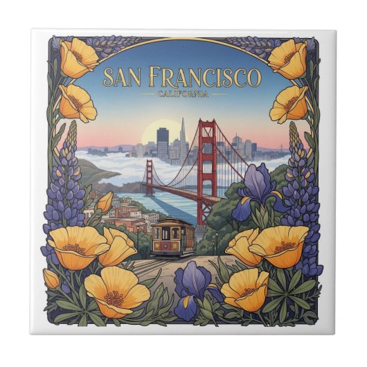 San Francisco kabeltram ansichtkaart Tegeltje (Voorkant)