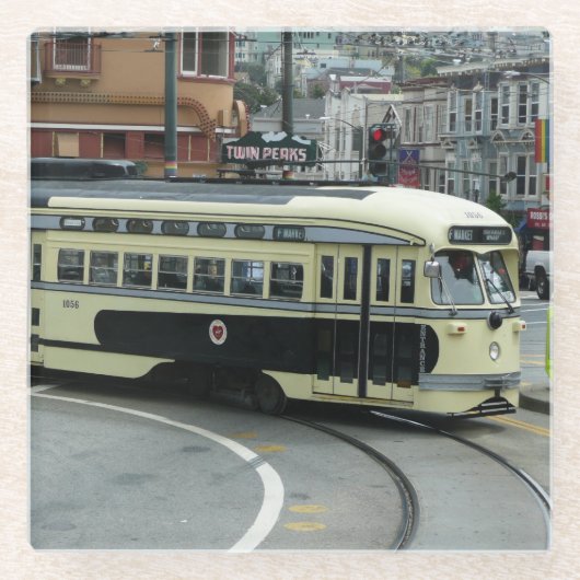 San Francisco Kabeltram Glazen Onderzetter (Voorkant)