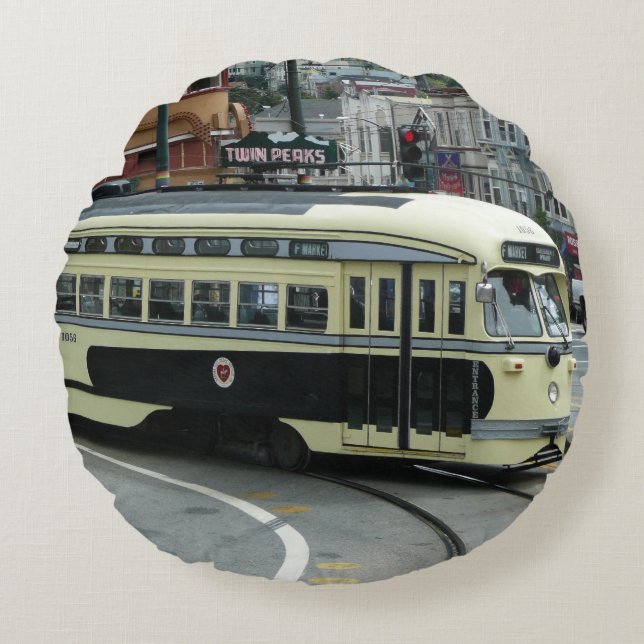 San Francisco kabeltram Rond Kussen (Voorkant)