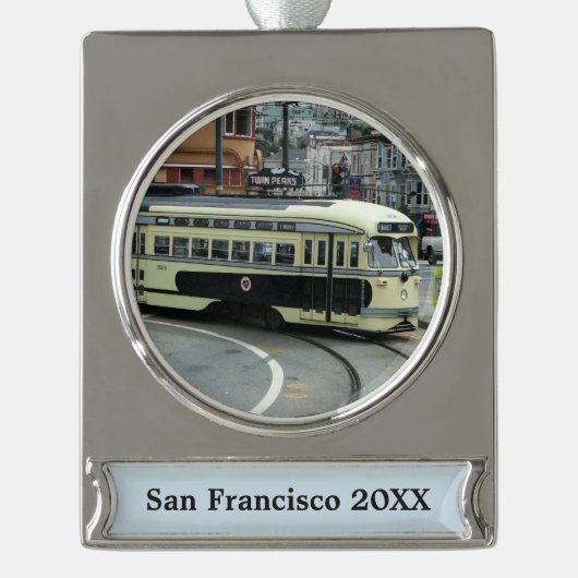 San Francisco kabeltram Verzilverd Banner Ornament (Voorkant)
