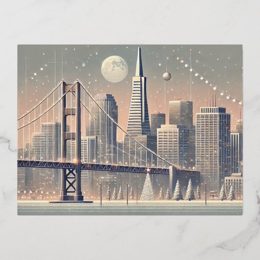 San Francisco Kerstkaart | Golden Gate Bridge Folie Feestdagen Briefkaart (Voorkant)