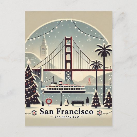 San Francisco Kerstmis - Golden Gate Bridge Briefkaart (Voorkant)