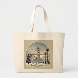 San Francisco Kerstmis - Golden Gate Bridge Grote Tote Bag