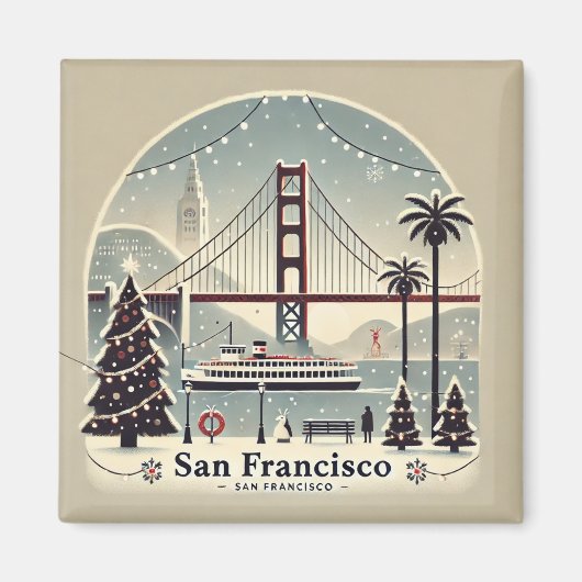 San Francisco Kerstmis - Golden Gate Bridge Magneet (Voorkant)