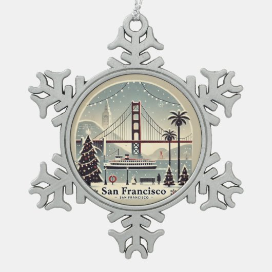 San Francisco Kerstmis - Golden Gate Bridge Tin Sneeuwvlok Ornament (Voorkant)