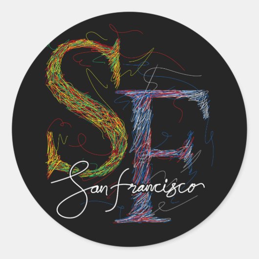 San Francisco kleurrijke krabbel en  typogr Ronde Sticker (Voorkant)