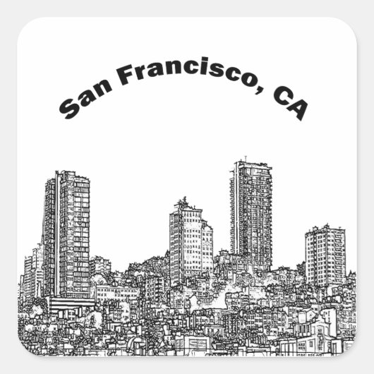 San Francisco Line Art Vierkante Sticker (Voorkant)