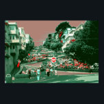 San Francisco Lombard Street - Pop Art Print<br><div class="desc">SAN FRANCISCO LOMBARD STREET - een groen gekleurd digitaal schilderij van de Lombard Street van San Francisco,  de krokodilste straat ter wereld,  gemaakt in een Pop Art-stijl van de jaren '60 - Amerikaanse Prints met Fine Art Poster zijn een uniek cadeauidee voor vrienden en familie,  of behandel jezelf!</div>