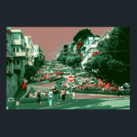 San Francisco Lombard Street - Pop Art Print<br><div class="desc">SAN FRANCISCO LOMBARD STREET - een groen gekleurd digitaal schilderij van de Lombard Street van San Francisco,  de krokodilste straat ter wereld,  gemaakt in een Pop Art-stijl van de jaren '60 - Amerikaanse Prints met Fine Art Poster zijn een uniek cadeauidee voor vrienden en familie,  of behandel jezelf!</div>