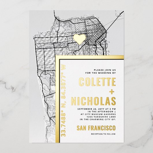 San Francisco Love Locator | Stad Thema Trouwfeest Folie Uitnodiging (Voorkant)