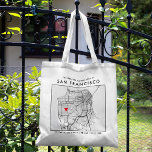 San Francisco Love Locator | Tas voor stadskaartwe<br><div class="desc">Een leuke canvas tas voor een bruiloft of een andere gelegenheid in de prachtige stad San Francisco, Californië. Dit tas is voorzien van een overheadkaart van het stadscentrum in een framer met een zwarte rand. Bovenaan staat een korte welkome groet en de naam van de stad. Onderaan staan de breedtegraad...</div>