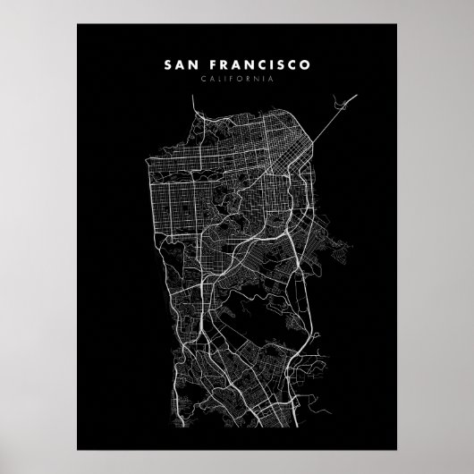 San Francisco Map Print Poster Black & White (Voorkant)