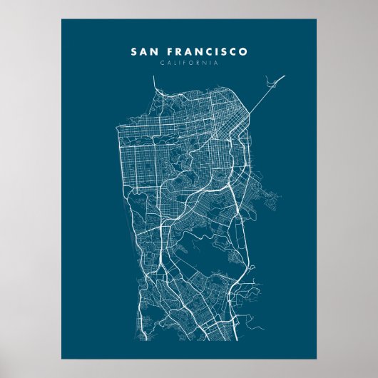 San Francisco Map Print, Poster Paper Dark Blue (Voorkant)