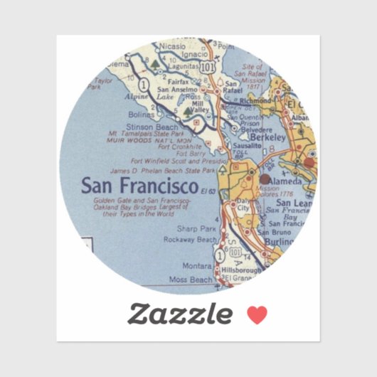San Francisco  Map Round Sticker (Vel)